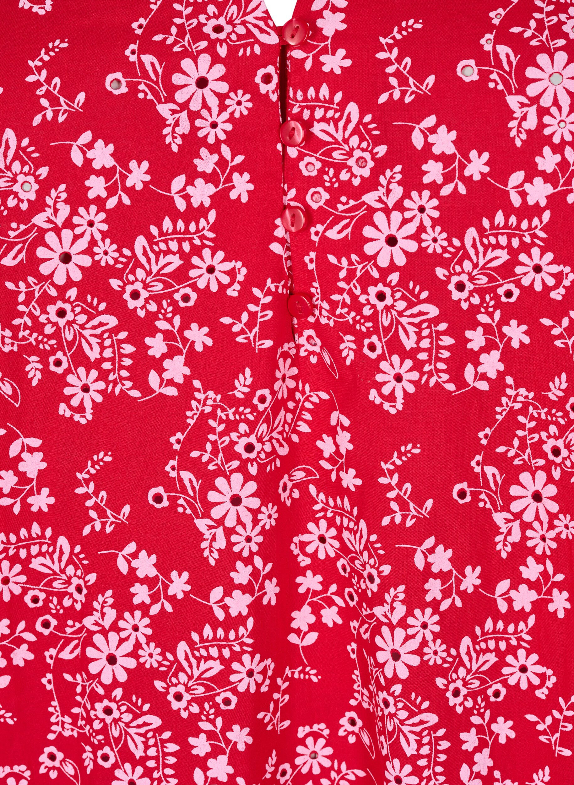 Zizzifashion Knee-length dress with floral print and 3/4 sleeves, Red, Packshot image number 2