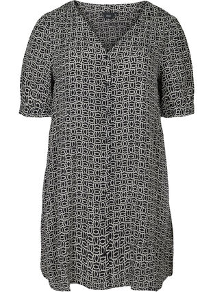 Short-sleeved viscose tunic with a graphic print, Graphic AOP, Packshot image number 0