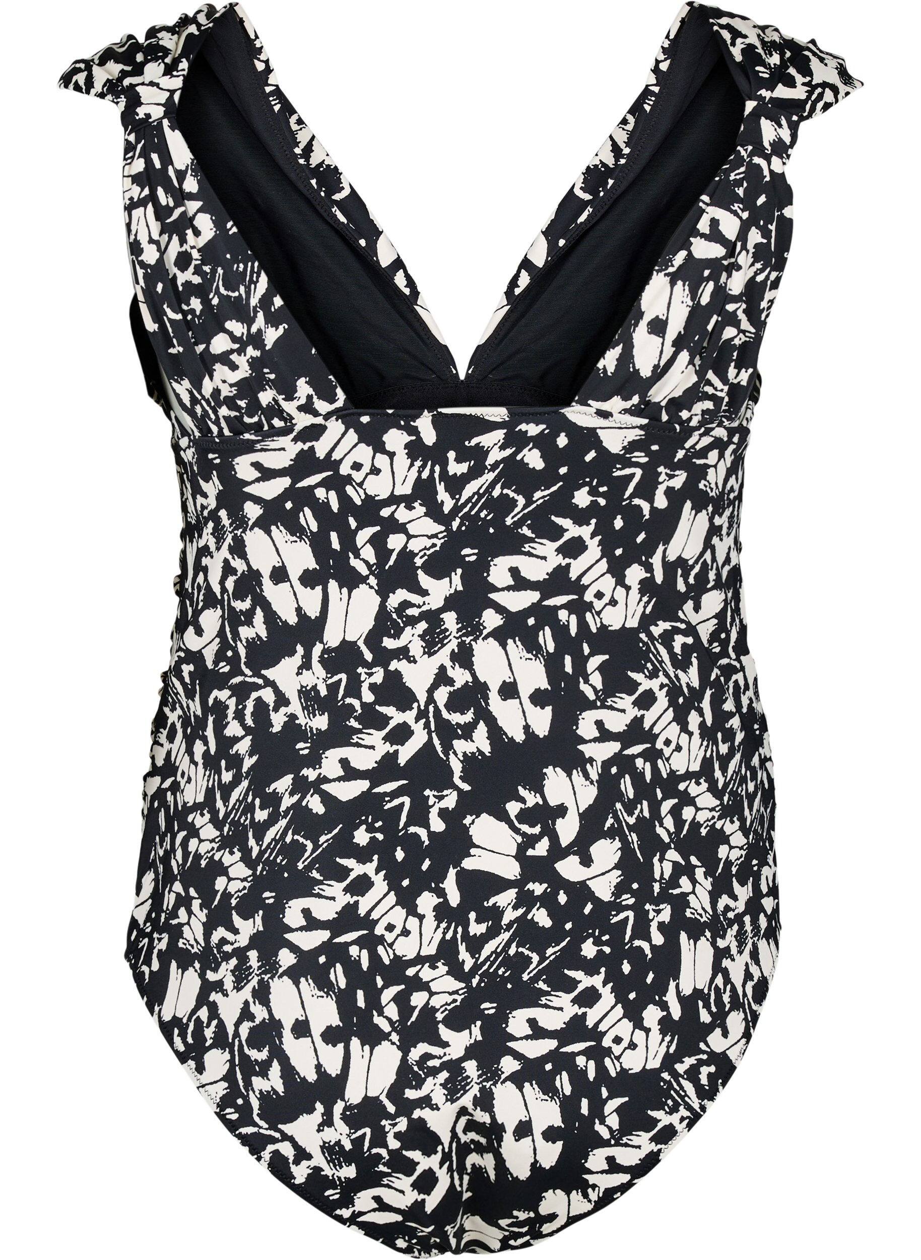 Zizzifashion Patterned swimsuit with deep V-neck, Black, Packshot image number 1