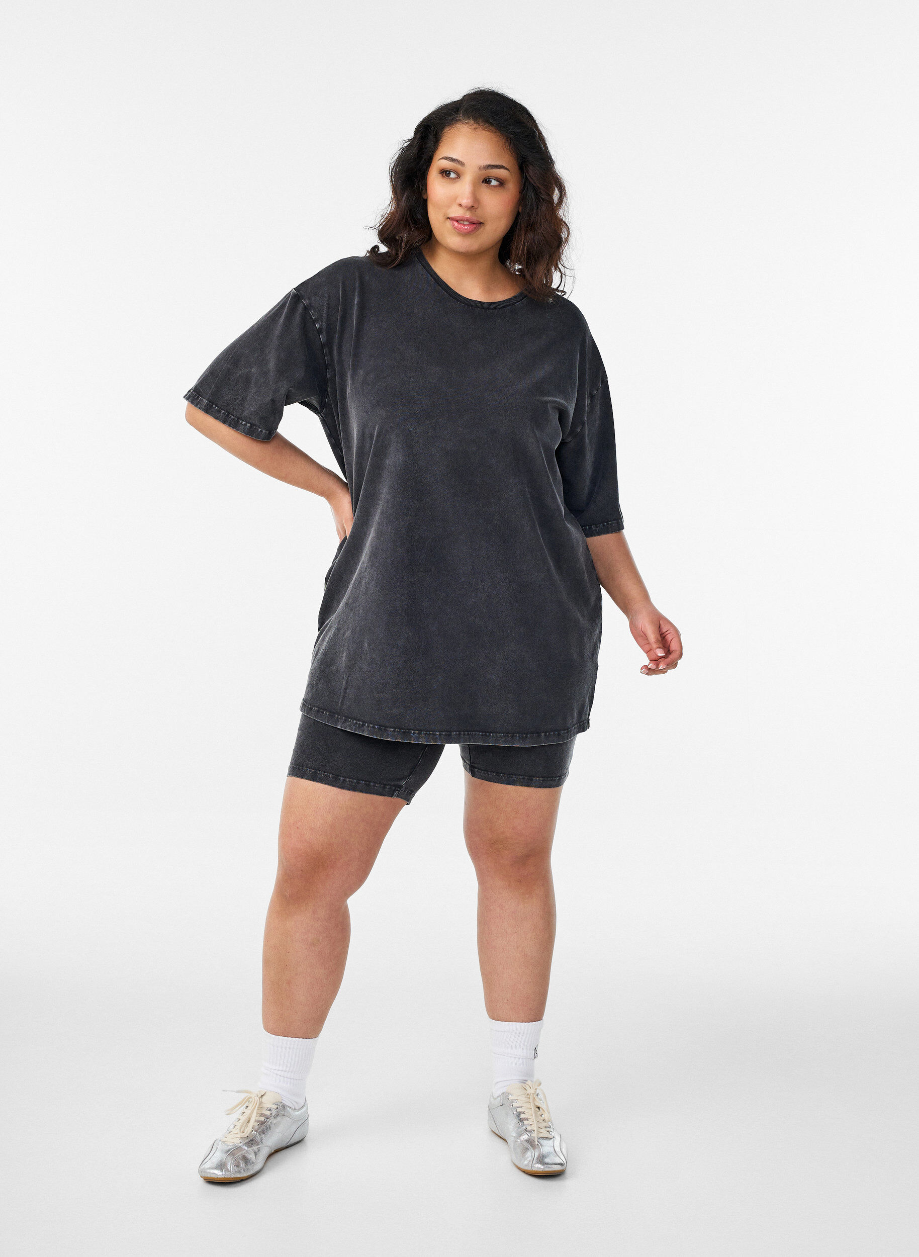 Zizzifashion Sporty cotton t-shirt with a washed effect, Black, Model image number 1