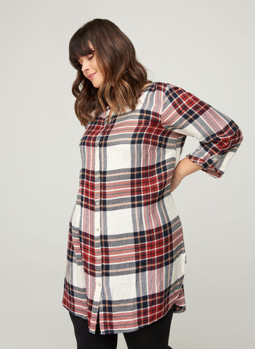 Checked viscose shirt dress with 3/4 length sleeves, Check, Model image number 0