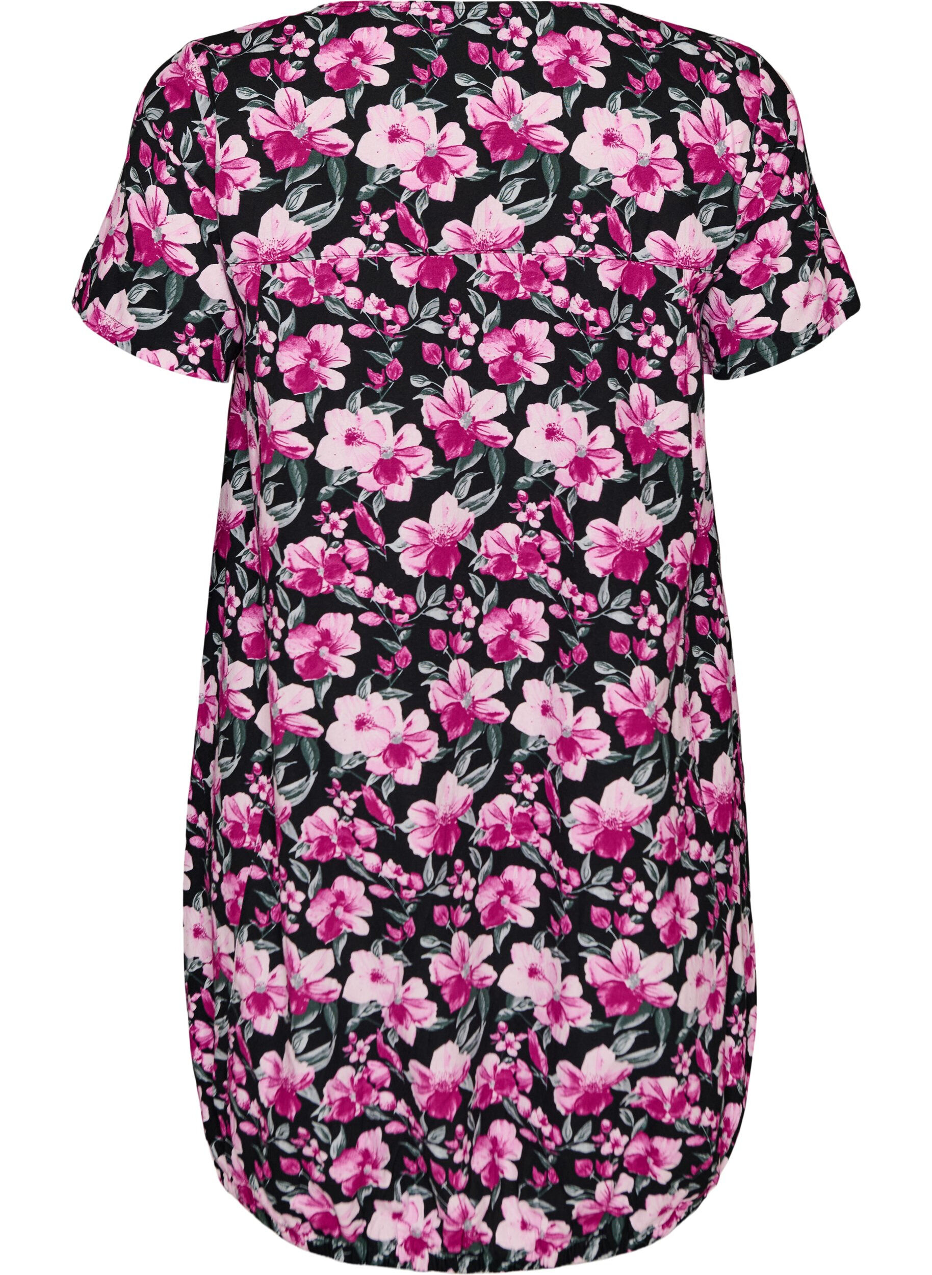 Zizzifashion Short-sleeved cotton dress with print, Black, Packshot image number 1