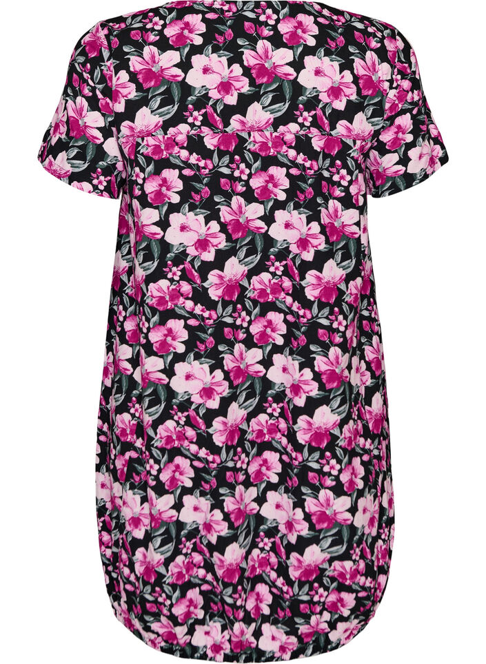 Short-sleeved cotton dress with print, Black, Packshot image number 1