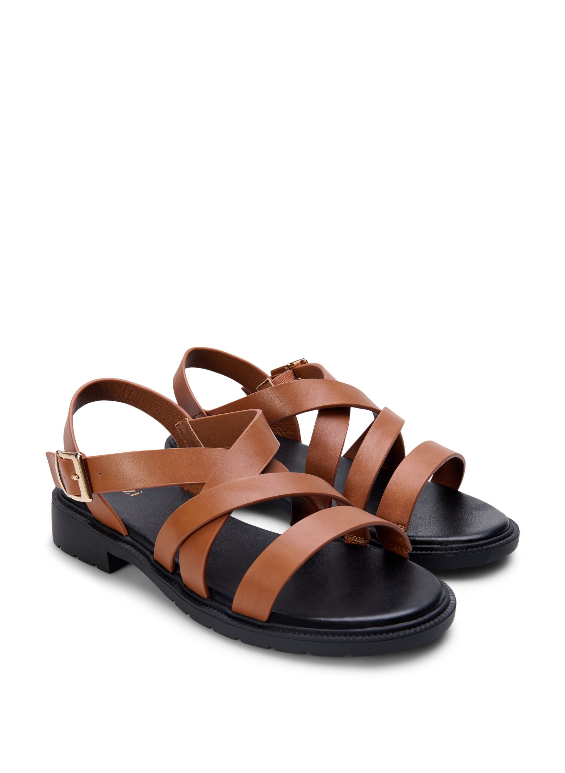 Zizzifashion Leather summer sandal with a wide fit, Friar Brown, Packshot image number 1