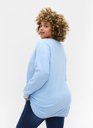 Marled knitted sweater with button details, Chambray Blue Mel., Model image number 1