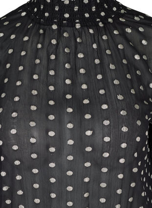 Polka dotted high neck viscose blouse with smocking, Black, Packshot image number 2