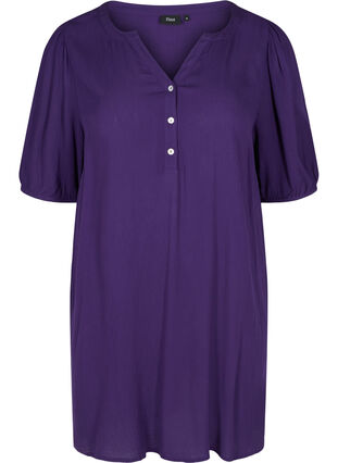 Viscose tunic with V-neck and buttons, Purple, Packshot image number 0