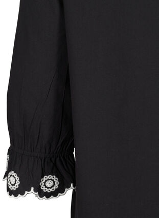 Long cotton blouse with 3/4 sleeves, Black, Packshot image number 3