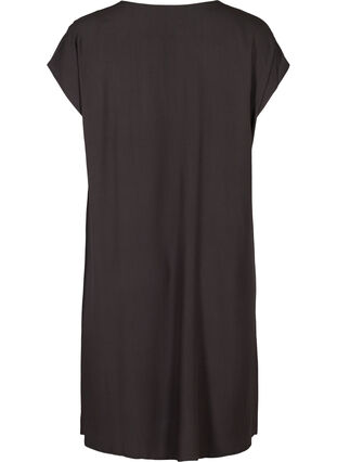Short-sleeved viscose dress with smock detail, Licorice, Packshot image number 1