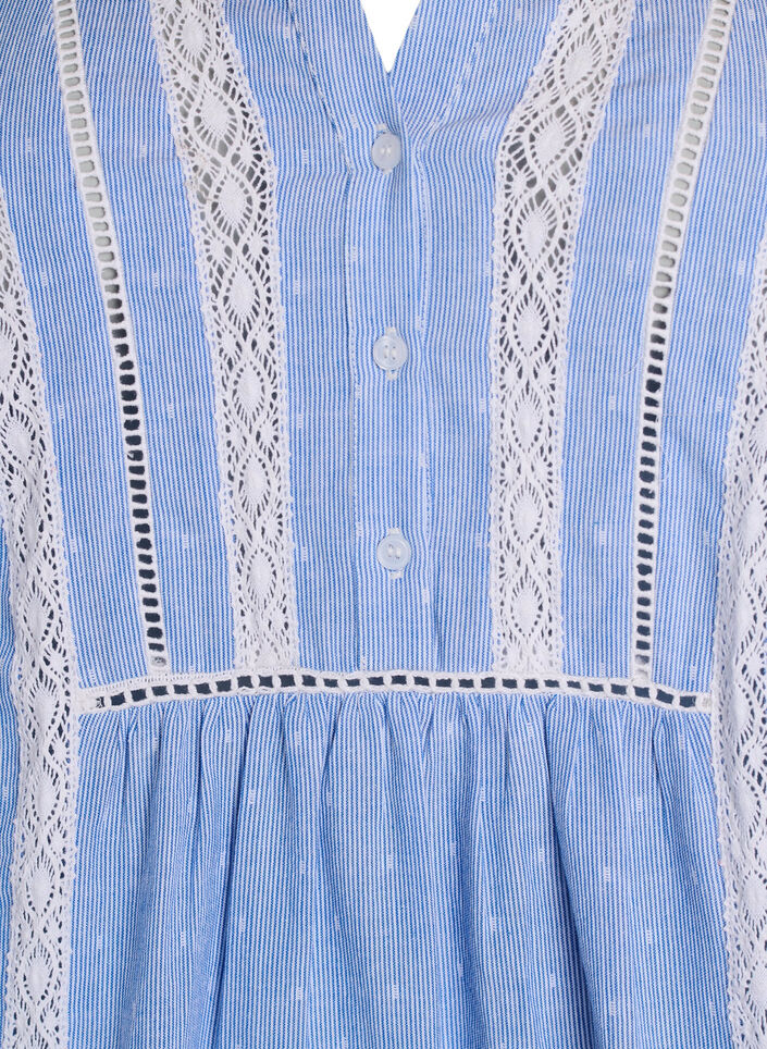 Short dress with lace ribbons and A-line shape, Blue, Packshot image number 2