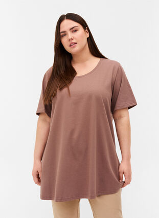 Long short-sleeved t-shirt in cotton , Deep Taupe, Model image number 0