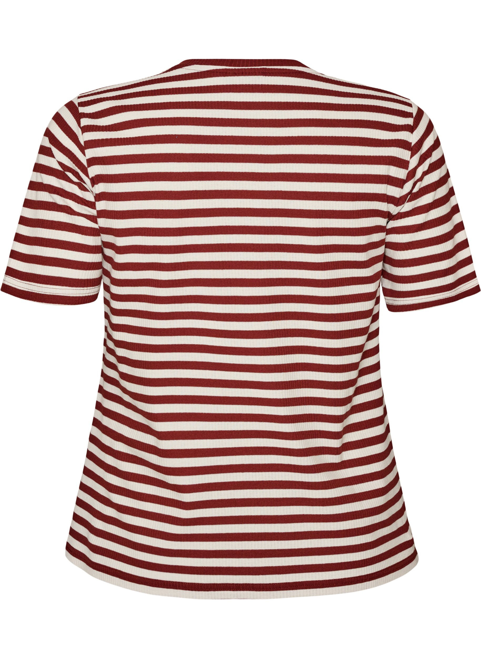 Zizzifashion Striped T-shirt with ribbed texture, Red, Packshot image number 1