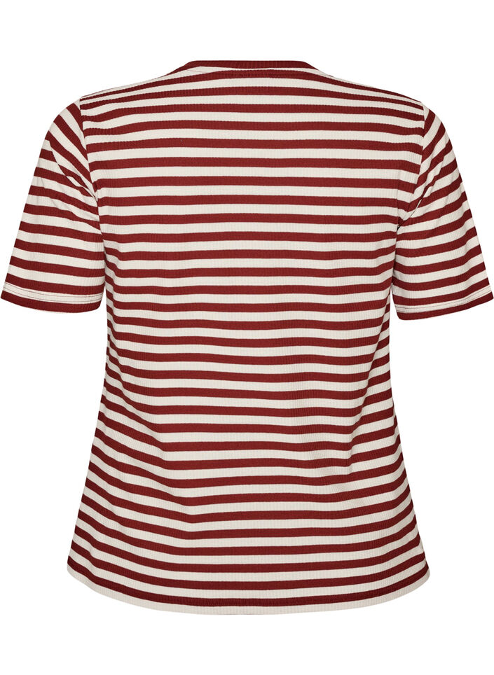 Striped T-shirt with ribbed texture, Red, Packshot image number 1