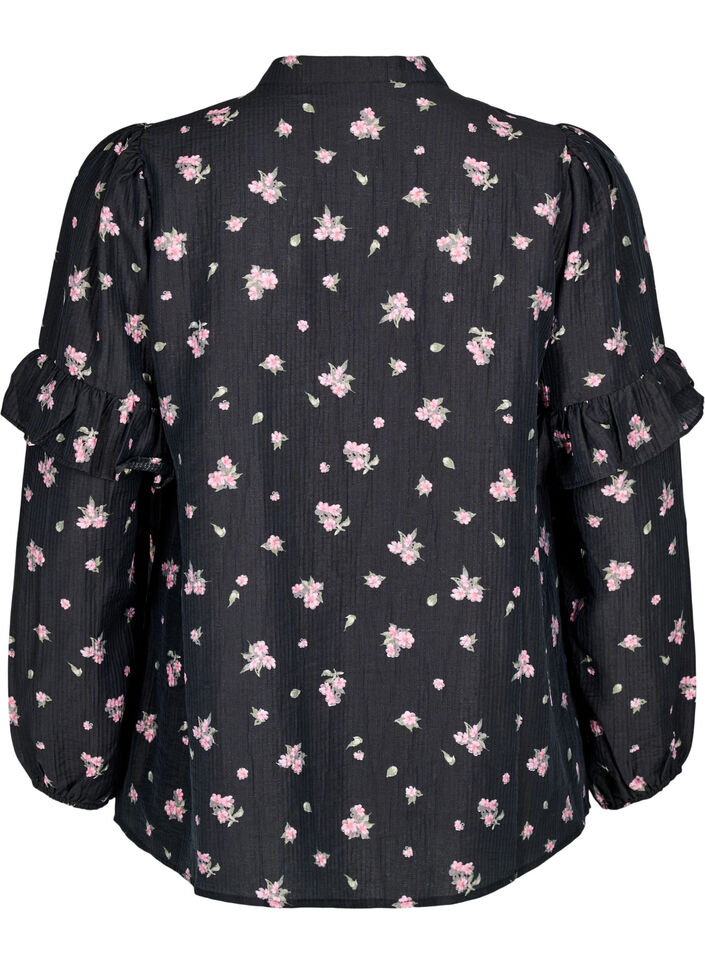 Floral blouse in lyocell, Black, Packshot image number 1