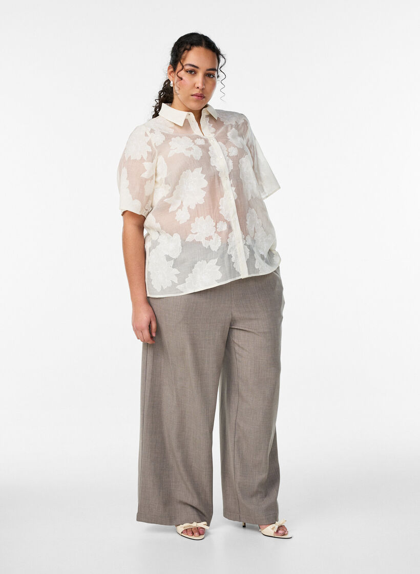 Sheer shirt blouse with floral print, Beige, Model image number 1