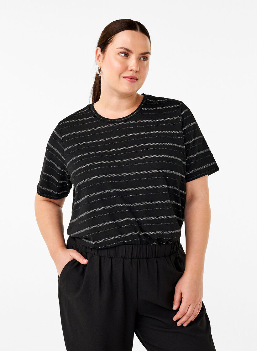 T-shirt with silver glitter, Black w. Silver, Model image number 0