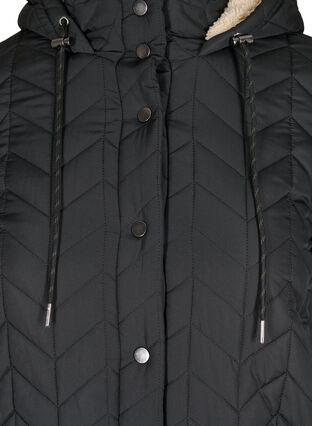 Hooded quilted jacket with buttons, Black, Packshot image number 2