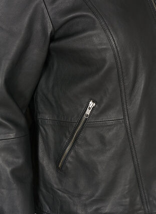 Short leather jacket with a zip, Black, Packshot image number 3