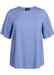 Short-sleeved woven blouse with round neck, Blue, Packshot image number 0