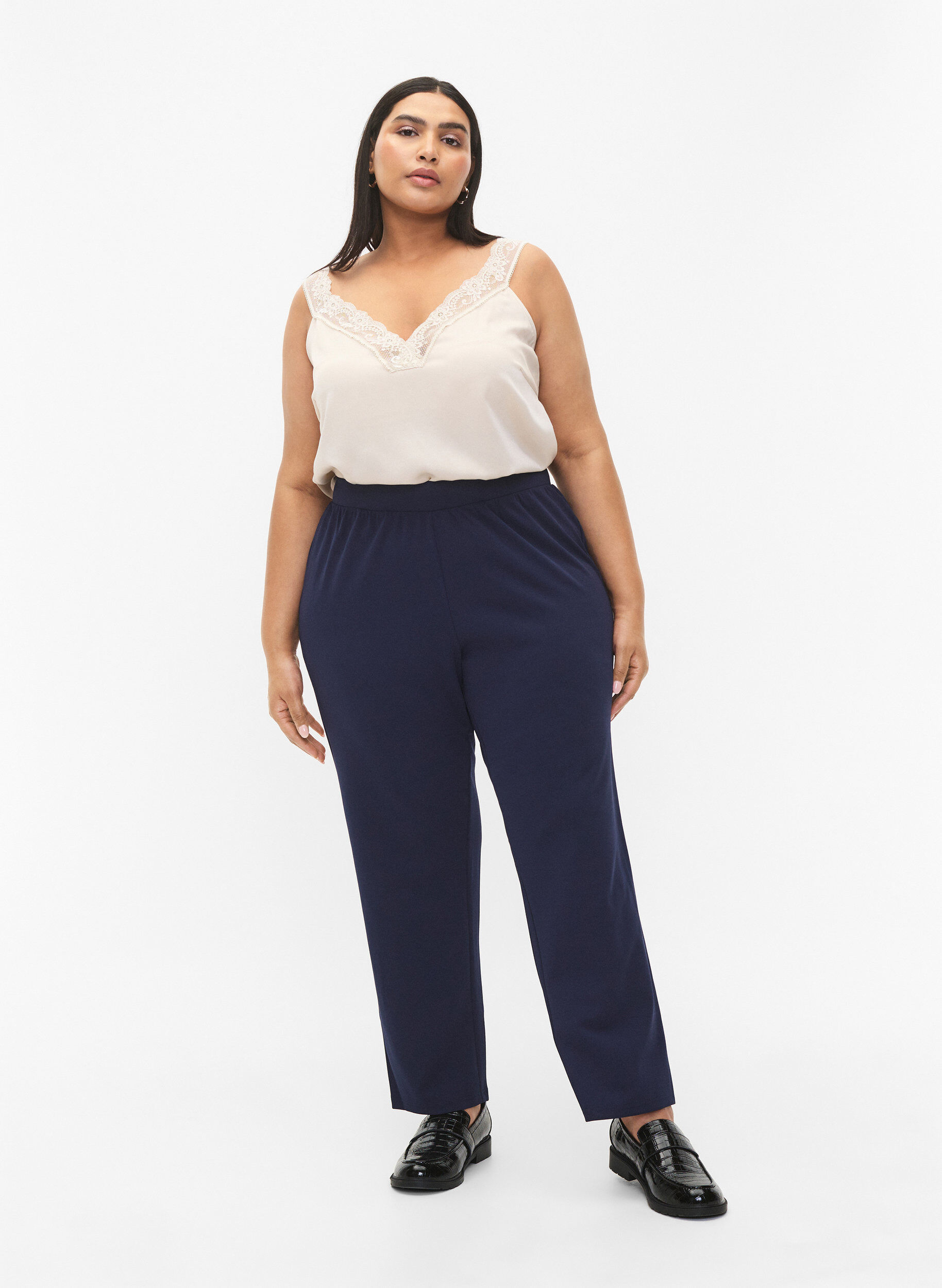 Trousers with straight fit, Blue, Model