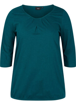 Solid-coloured, 3/4-sleeves cotton blouse, Deep Teal, Packshot image number 0