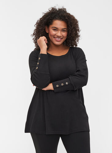 Long-sleeved blouse with button details, Black, Model image number 0