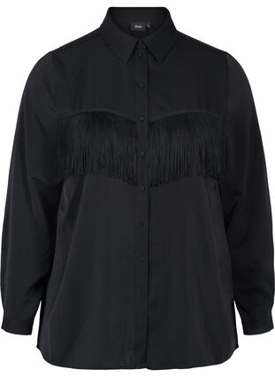 Plain, fringe trim shirt, Black, Packshot image number 0
