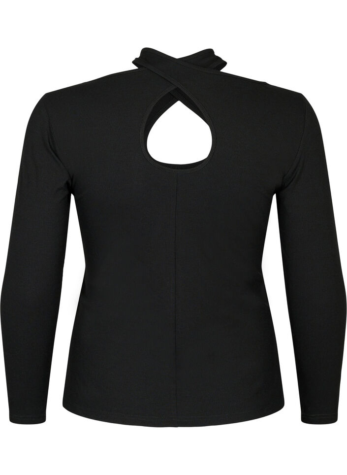 Cut-out blouse with long sleeves, Black, Packshot image number 1