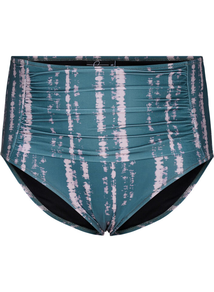 Extra high-waisted bikini bottom with print, Green, Packshot image number 0
