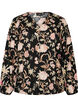Floral blouse in linen and viscose with long sleeves, Black, Packshot image number 0
