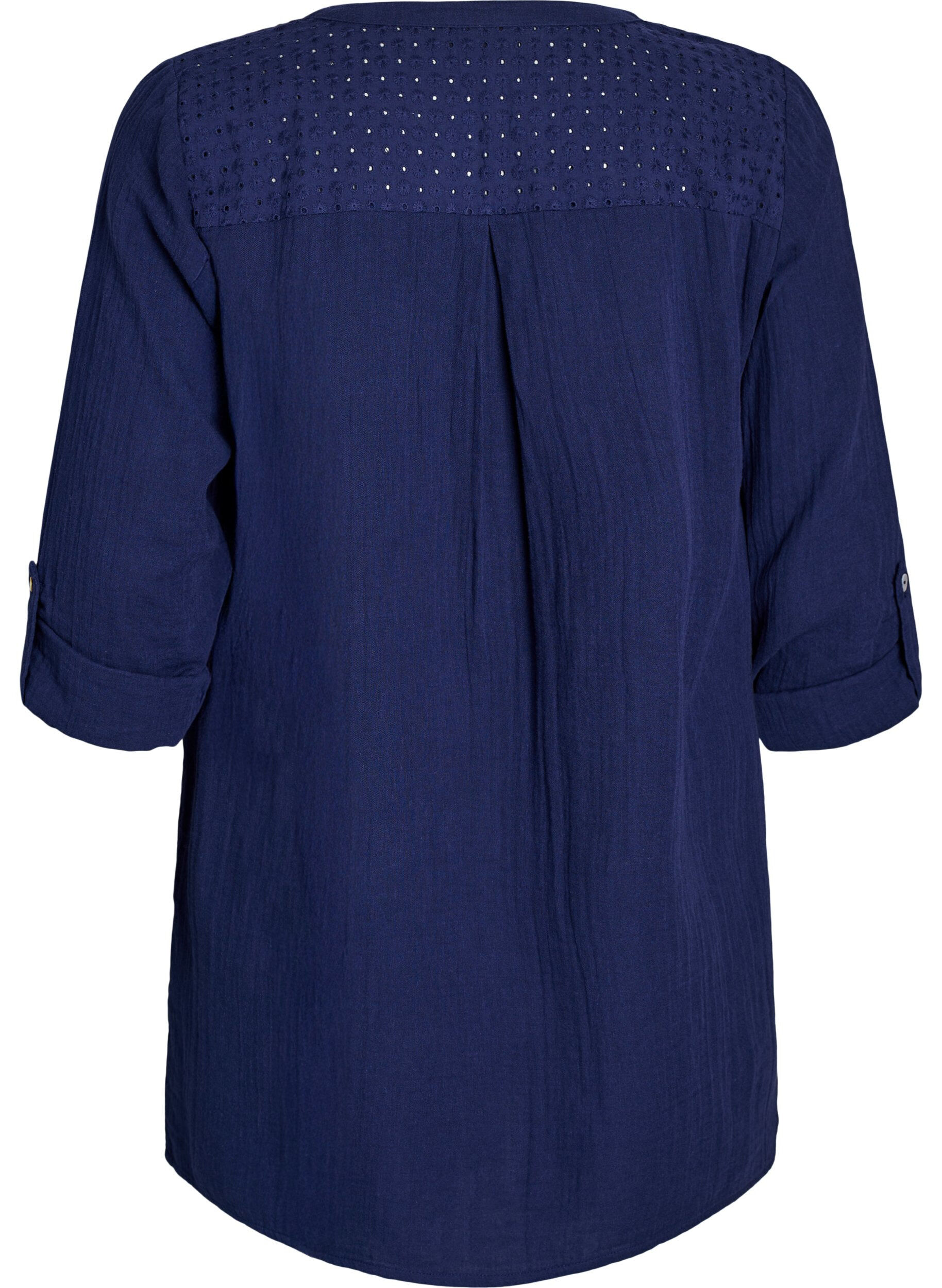 Zizzifashion Cotton muslin tunic with broderie anglaise, Blue, Packshot image number 1