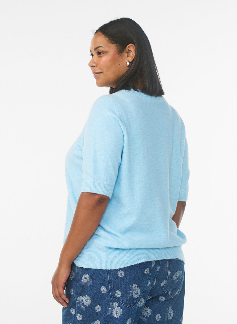 Knitted blouse with short sleeves, Light Blue, Model image number 2