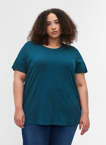 Short-sleeved t-shirt with wide, rib neckline, Reflecting Pond, Model image number 0