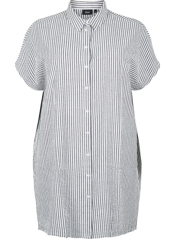 Long striped cotton shirt, Black, Packshot image number 0