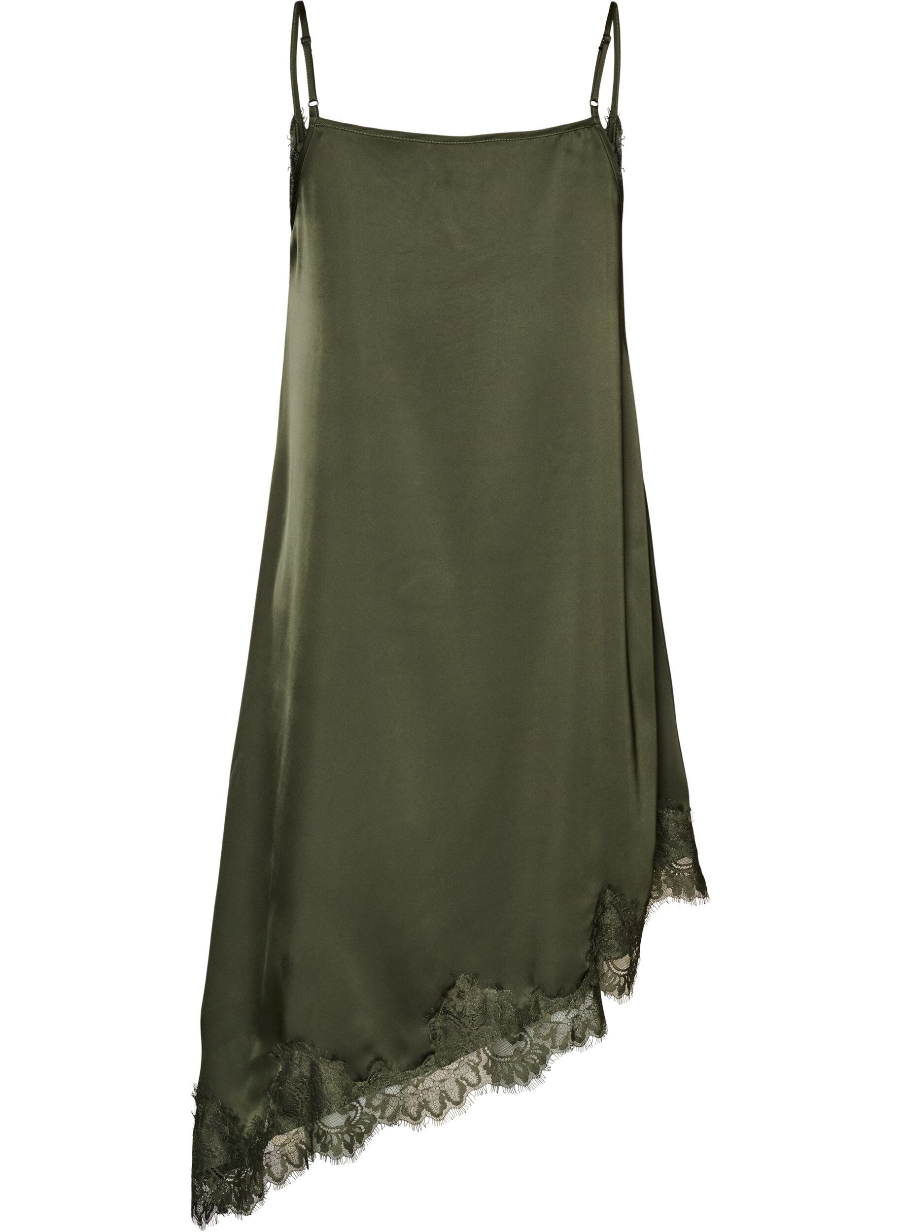 ZizzifashionSatin dress with lace and an asymmetrical hem, Green, Packshot image number 1