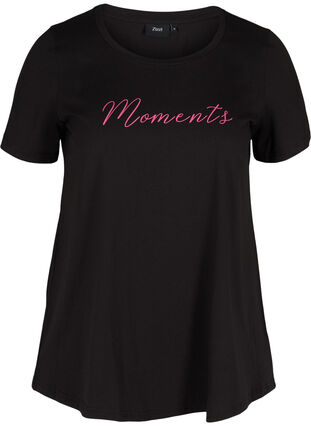 Cotton t-shirt with a-line cut and print, Black, Packshot image number 0