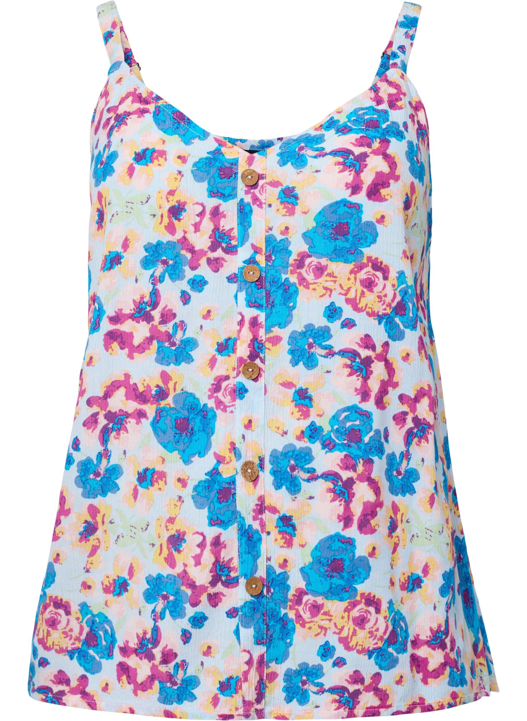 Zizzifashion Floral strap top in viscose, Multi Flower AOP, Packshot image number 0