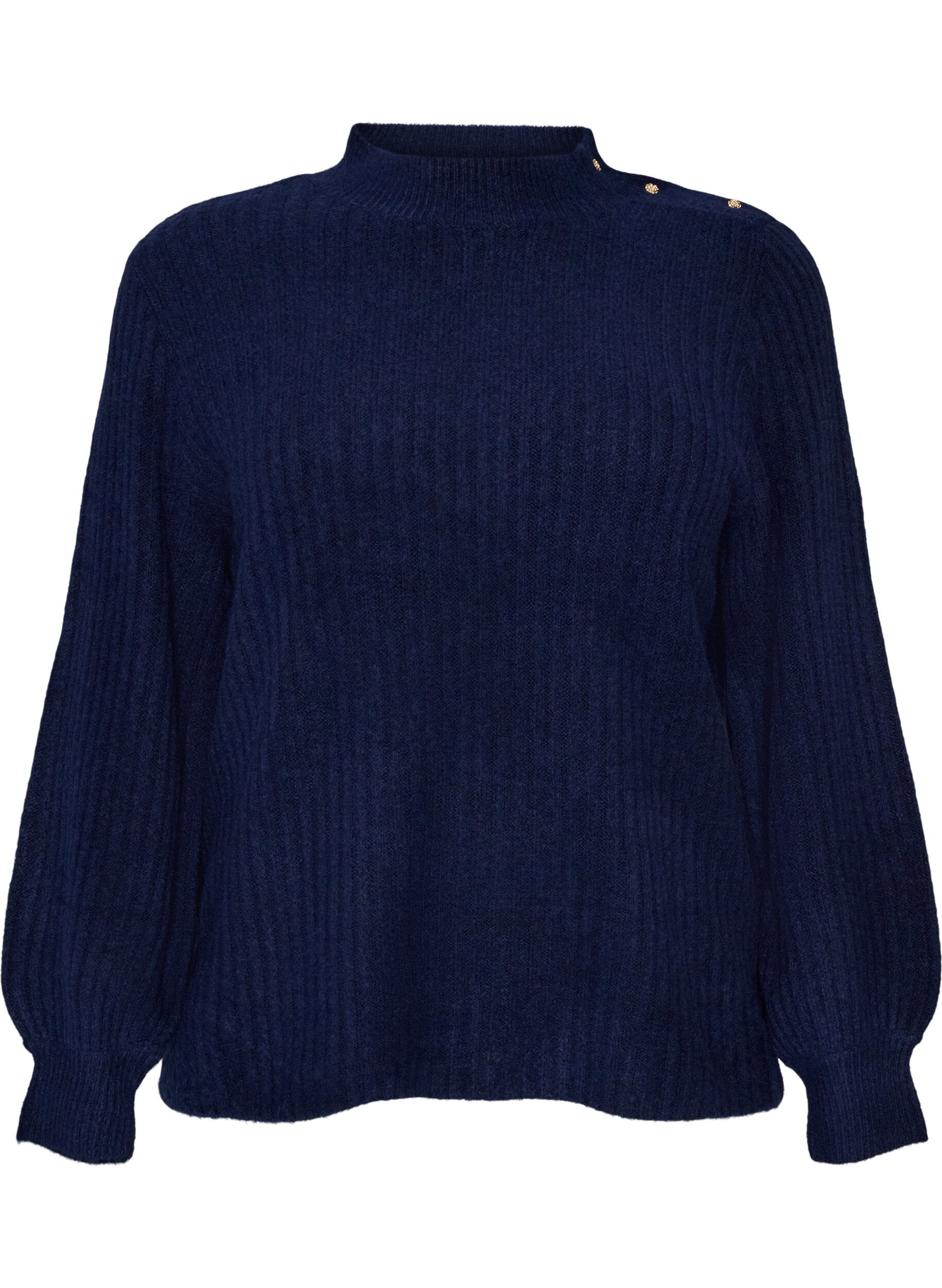 ZizzifashionRibbed jumper with puff sleeves and buttons, Blue, Packshot image number 0
