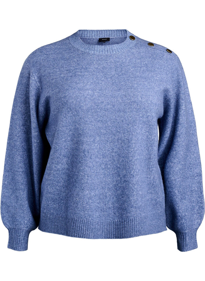 Knit blouse with button detail, Blue, Packshot image number 0