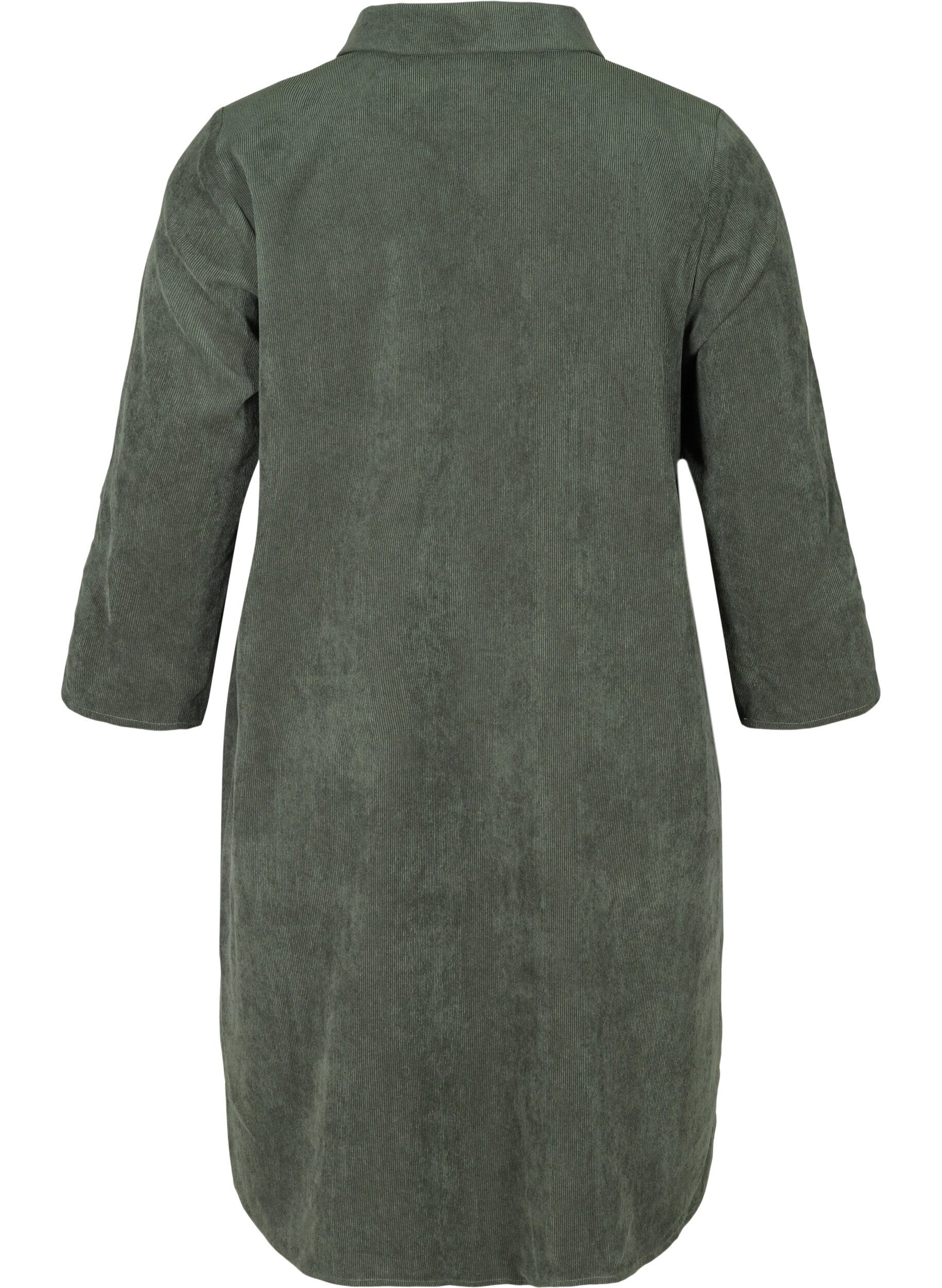Zizzifashion Velvet dress with 3/4-length sleeves and buttons, Deep Forest, Packshot image number 1