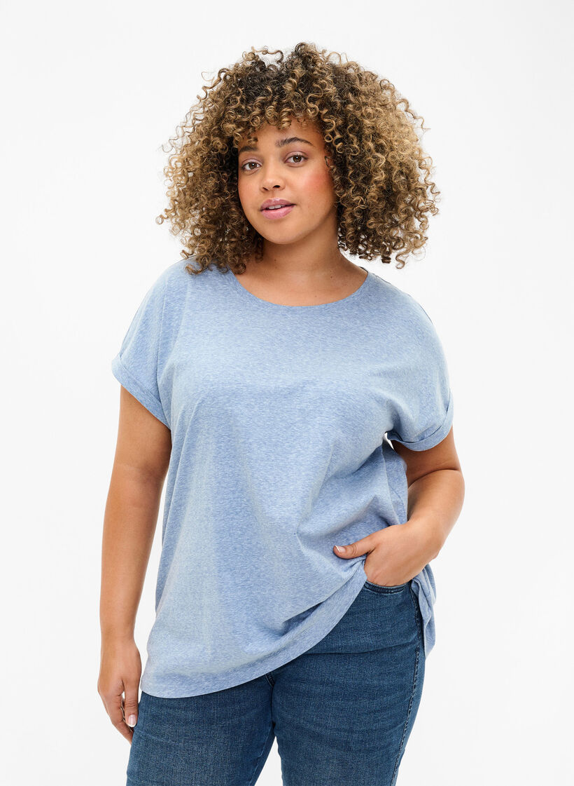 Melange t-shirt with short sleeves, Blue, Model image number 0