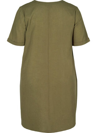 Short-sleeved dress in a cotton blend with linen, Ivy Green, Packshot image number 1