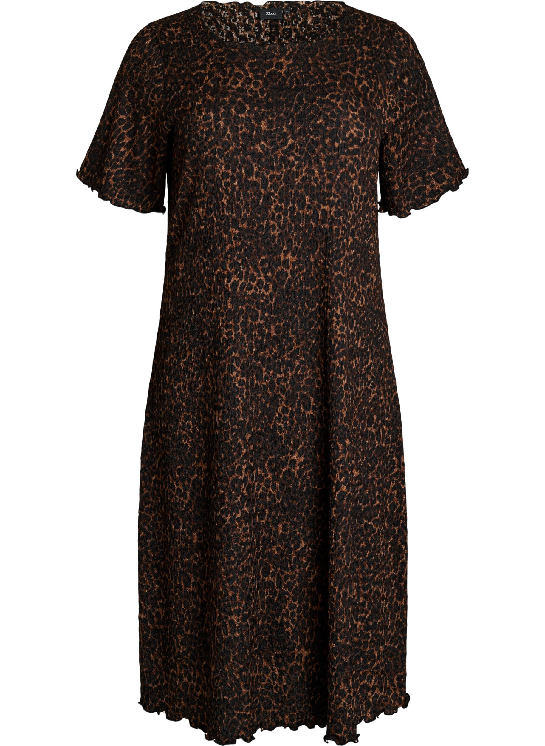 Zizzifashion Textured midi dress with short sleeves, Brown, Packshot image number 0