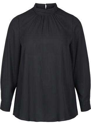 Long-sleeved high neck blouse, Black, Packshot image number 0