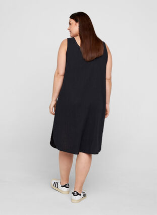 Sleeveless cotton dress in an A-line cut, Black, Model image number 1