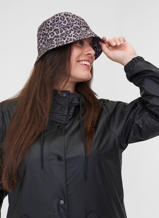 Rain hat with leopard print, Brown LEO, Model image number 0