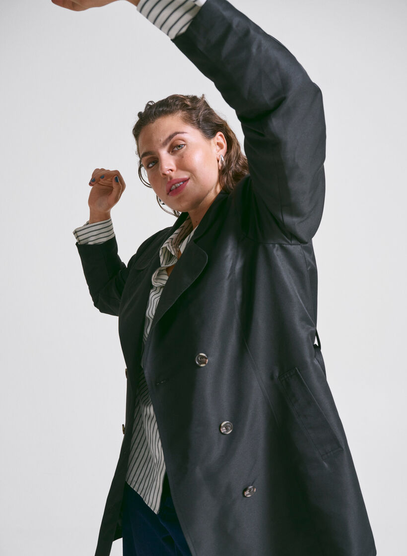 Short trench coat with belt, Black, Image image number 0