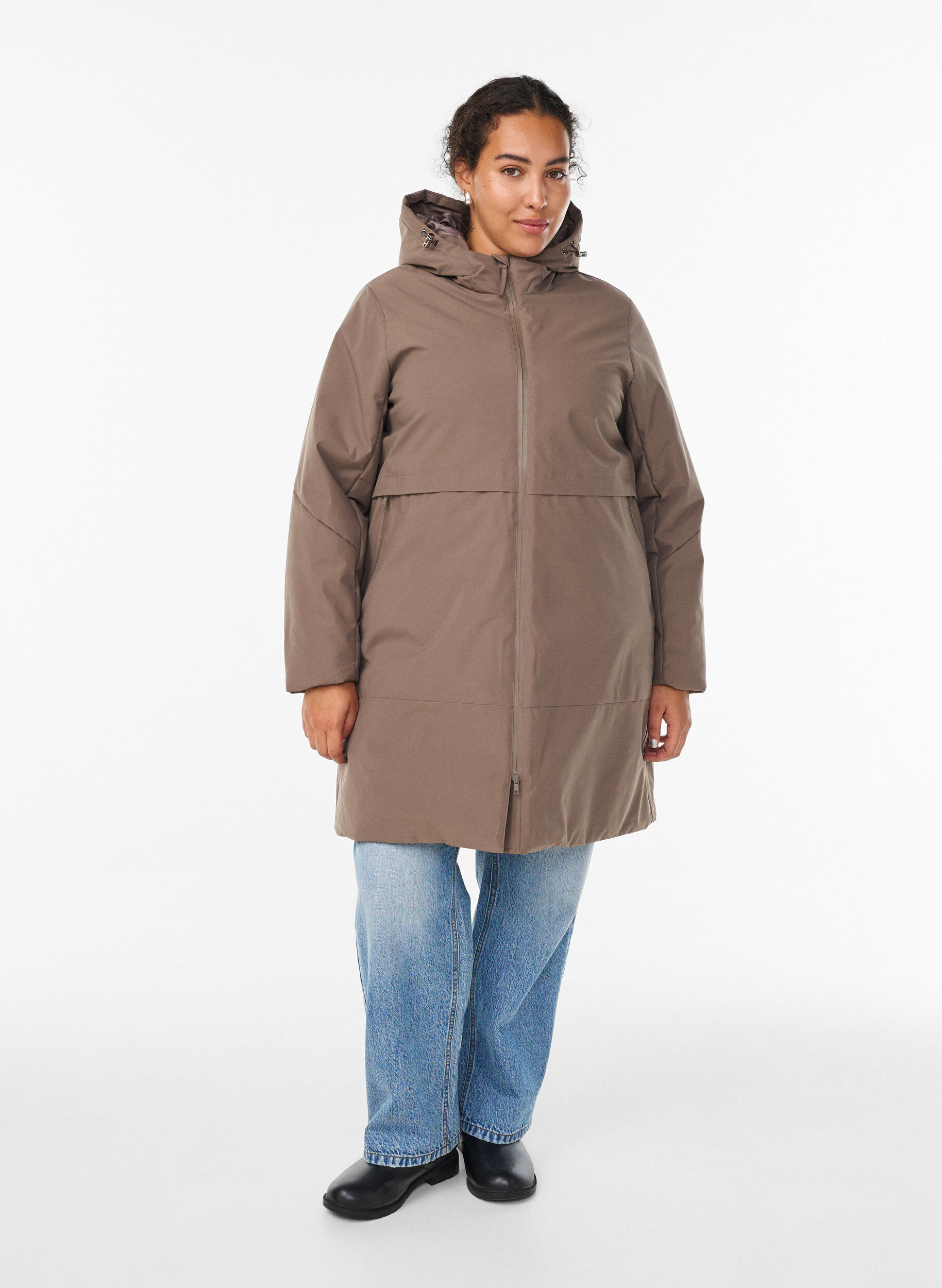 ZizzifashionWinter jacket with adjustable waist, Brown, Model image number 1