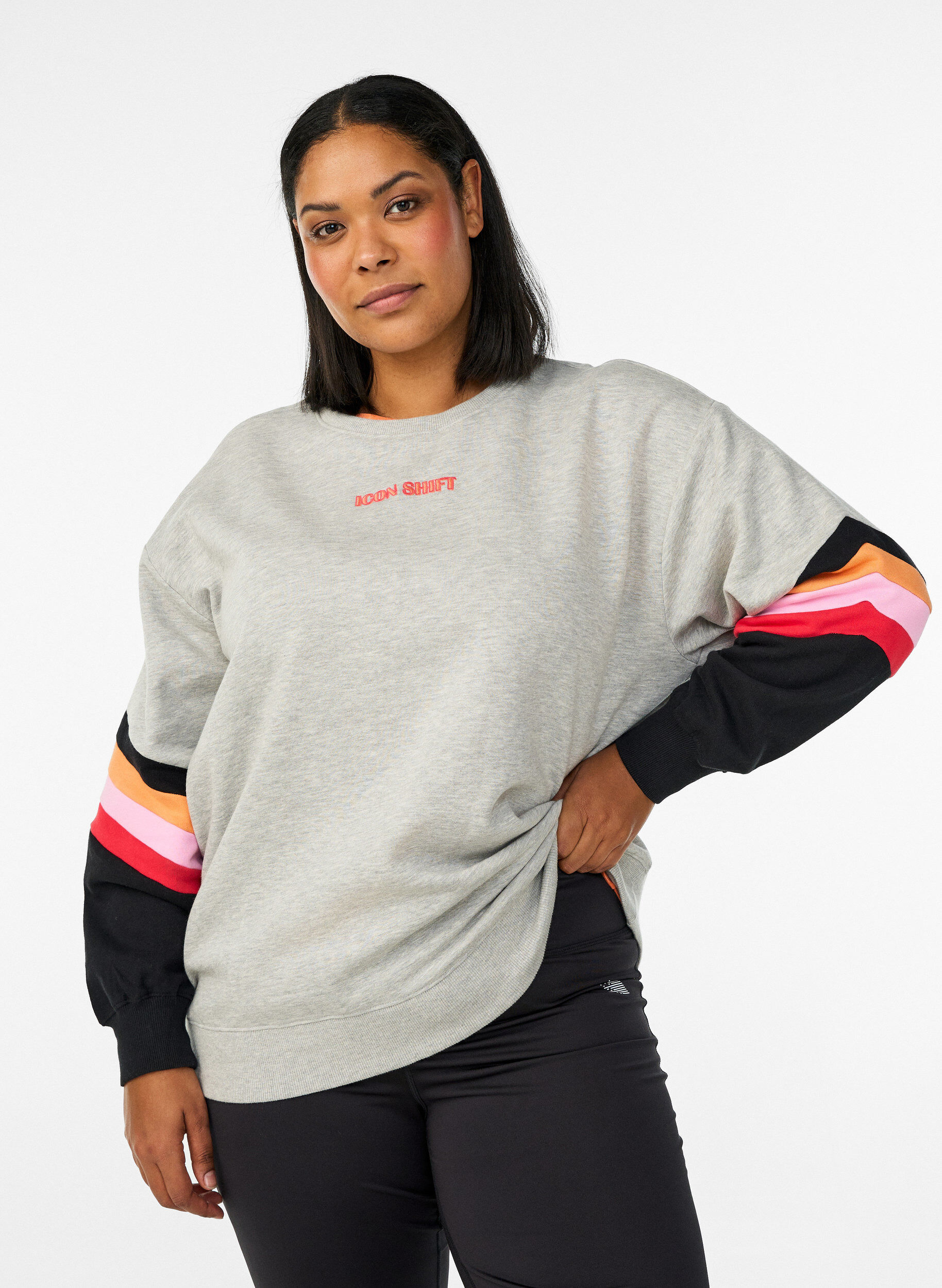 ZizzifashionLoose sweatshirt with contrast details on the sleeves, Grey, Model image number 0