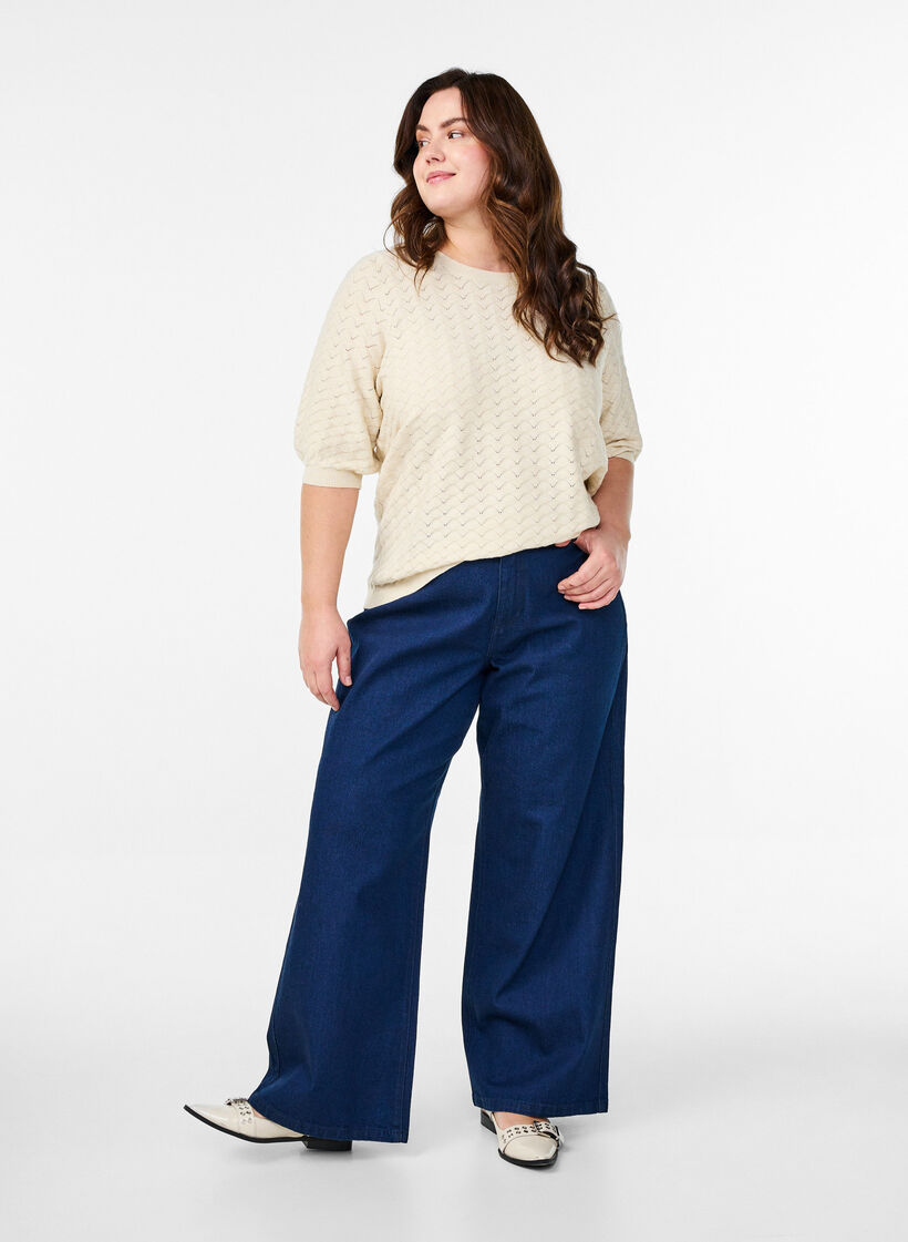 Knitted blouse with openwork pattern and short sleeves, Birch Mel., Model image number 2